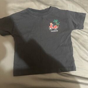 Zara Black Tee with Red Scooter and Green Palms